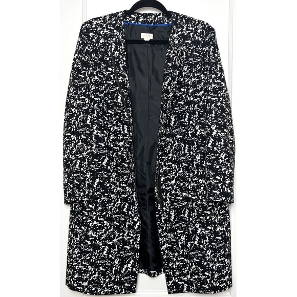 J CREW Abstract Graphic Print Woven Cotton Zip Up Jewel Neck Collarless Coat 4 - Picture 5 of 8